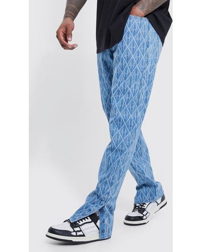 BoohooMAN Straight Leg Man Laser Print Jeans - Blue