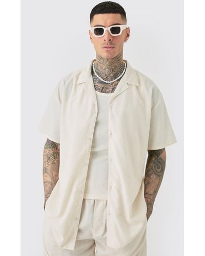 BoohooMAN Tall Linen Oversized Revere Shirt In Natural