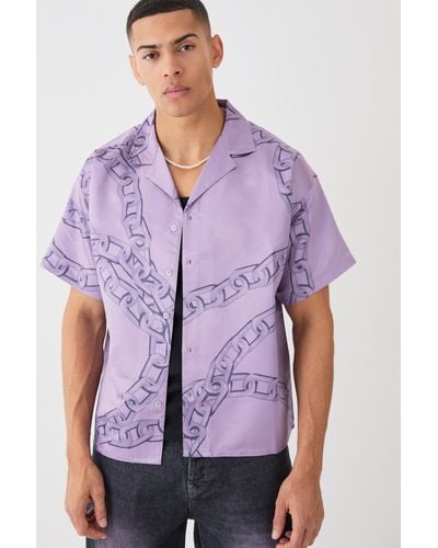 BoohooMAN Boxy Chain Satin Shirt - Purple