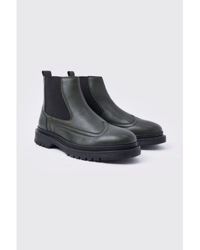 BoohooMAN Faux Leather Chelsea Boots With Track Sole - Black