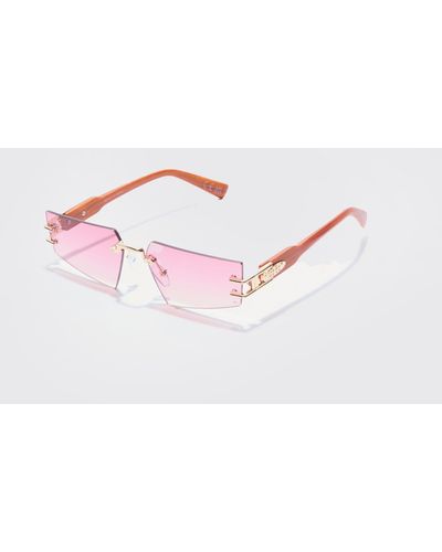 BoohooMAN Rimless Temple Detail Sunglasses - Pink