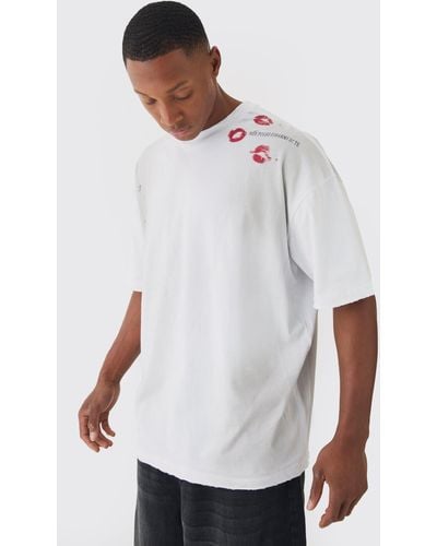 BoohooMAN Premium Oversized T-Shirt Washd & Printed T-Shirt - White