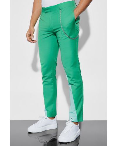 BoohooMAN Skinny Colourblock Suit Trousers - Green