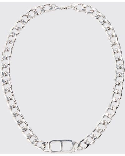BoohooMAN Chunky Metal Necklace In Silver - White