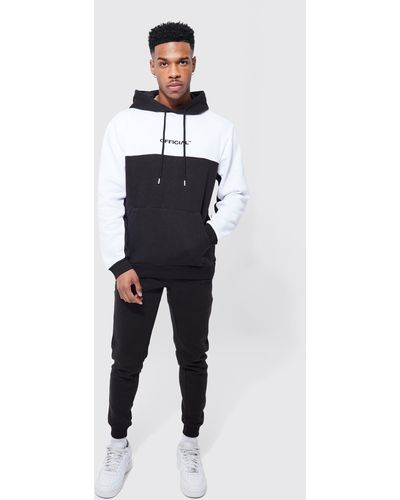 BoohooMAN Official Colour Block Hooded Tracksuit With Tape - White
