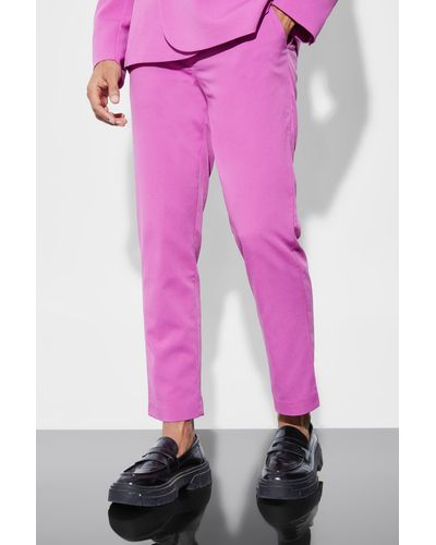 BoohooMAN Slim Crop Crinkle Suit Pants - Pink