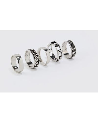 BoohooMAN 5 Pack Chain Detail Rings - Gray