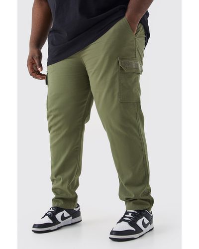BoohooMAN Plus Elastic Comfort Felt Detail Cargo Trouser - Green