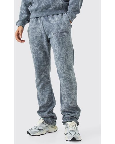 Boohoo Pantalón Deportivo Desgastado Con Apliques Y Pernera Plisada - Azul