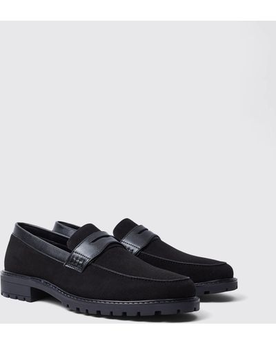 BoohooMAN Faux Suede Loafer - Black