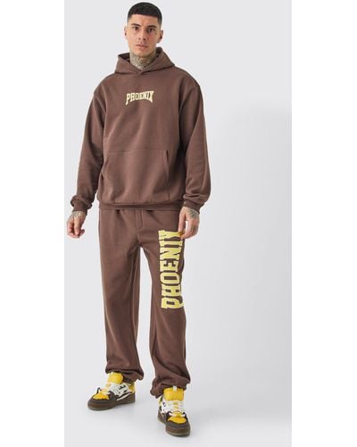 BoohooMAN Tall Phoenix Oversized Hooded Tracksuit - Brown