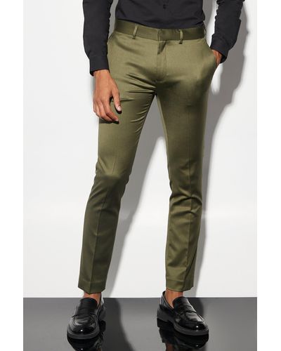 BoohooMAN Skinny Satin Suit Trousers - Green