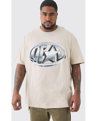 BoohooMAN Plus Core Ofcl Puff Print T-shirt In Sand - Natural