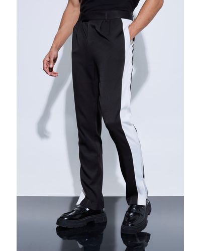 Boohoo Tailored Sports Stripe Split Hem Pants - Black