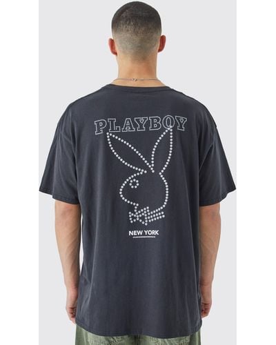 BoohooMAN Oversize T-Shirt mit lizenziertem Playboy Print - Blau