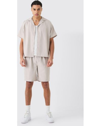BoohooMAN Short Sleeve Boxy Soft Twill Shirt And Short - Mehrfarbig