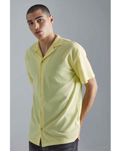 BoohooMAN Short Sleeve Ribbed Revere Shirt - Green