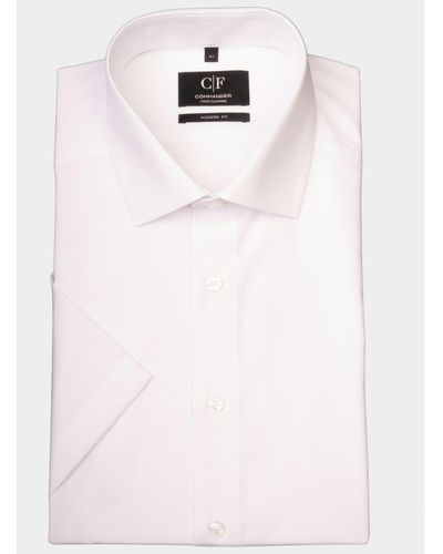 COMMANDER Business Hemd Korte Mouw Wit Cityhemd Modern Fit 1/2 Arm - Roze