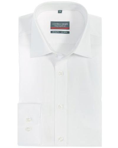 COMMANDER Business Hemd Lange Mouw Overhemd Slim Fit - Wit