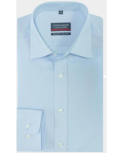 COMMANDER Business Hemd Lange Mouw Overhemd Licht Slim Fit - Blauw