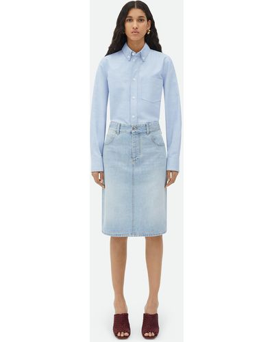 Bottega Veneta Light Bleached Denim Midi Skirt - Blue