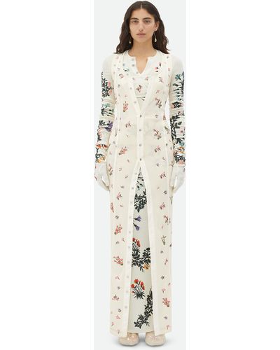 Bottega Veneta Langes Kleid Aus Wolle Mit Blumenmotiv - Weiß
