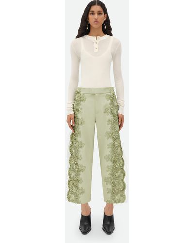 Bottega Veneta Viscose Cropped Trousers With Lace Embroidery - Green