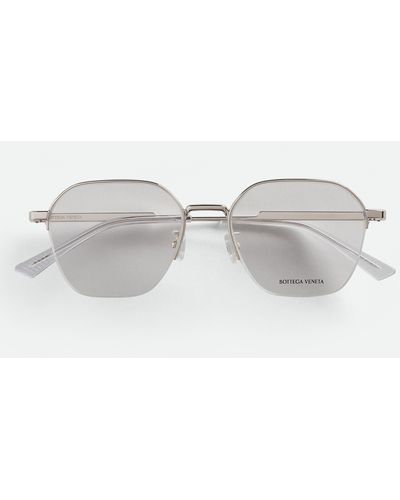 Bottega Veneta Classic Metal Semi Rimless Panthos Eyeglasses - Grey