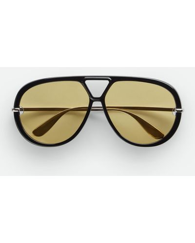 Bottega Veneta Gold Frame Silver Flash Aviator Sunglasses BV1013SK $385