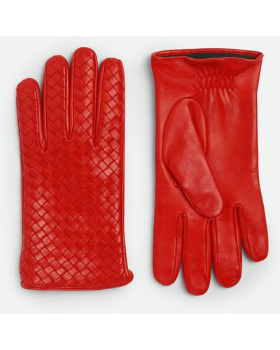 Bottega Veneta Leather Intrecciato Gloves - Red