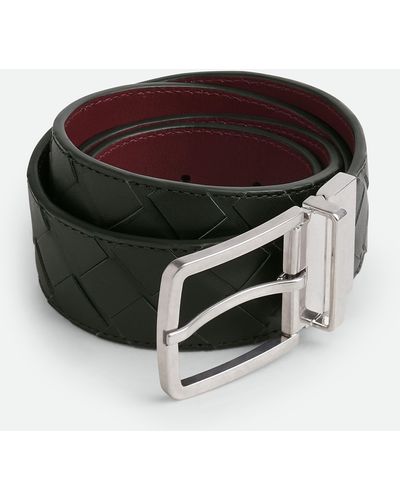 Bottega Veneta® Men's Intrecciato Reversible Belt in Dark Green / Pollen.  Shop online now.