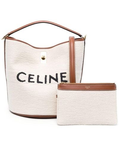 Celine - Authenticated Clasp Bucket Handbag - Cloth Beige Plain for Women, Never Worn, with Tag