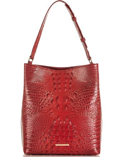 Brahmin Melbourne Collection Croco-embossed Large Amelia Bucket Bag - Red