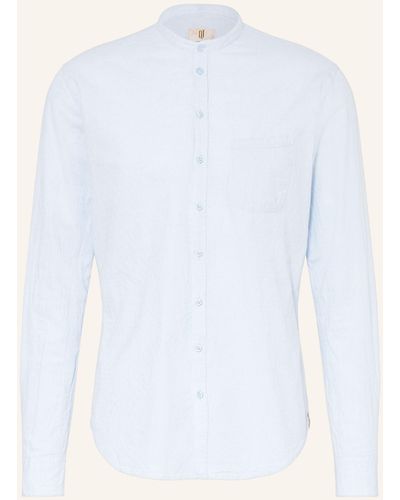 Q1 Manufaktur Hemd Slim Relaxed Fit mit Stehkragen und Leinen - Weiß