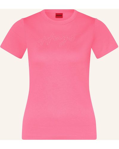 HUGO T-Shirt DELORIS mit Schmucksteinen - Pink