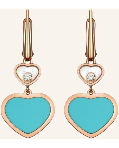 Chopard Ohrring HAPPY HEARTS Ohrringe aus 18 Karat Roségold, Diamanten und türkiser Stein - Blau