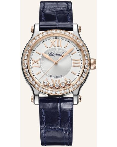 Chopard Uhr HAPPY SPORT Uhr mit 33 mm Gehäuse, Automatik, 18 Karat Roségold, Edelstahl und Diamanten - Blau