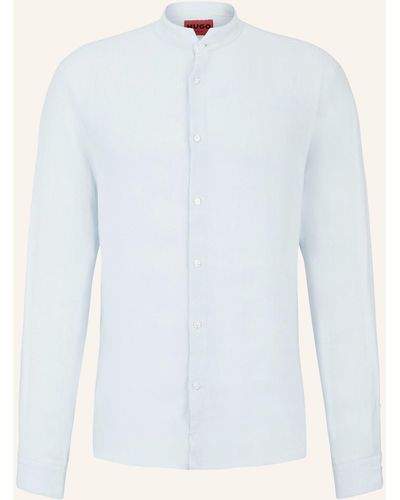 HUGO Leinenhemd ELVORY Slim Fit mit Stehkragen - Weiß