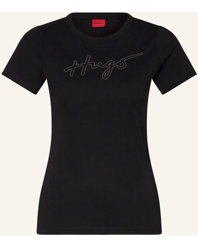 HUGO T-Shirt DELORIS mit Schmucksteinen - Schwarz