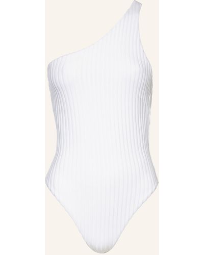 Calvin Klein One-Shoulder-Badeanzug ARCHIVE RIB - Weiß