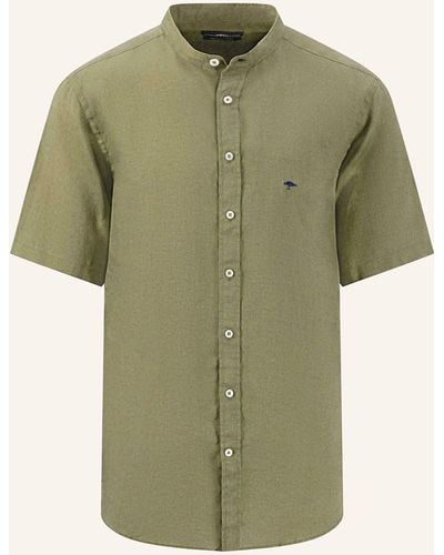 Fynch-Hatton Kurzarm-Hemd Regular Fit aus Leinen mit Stehkragen - Grün
