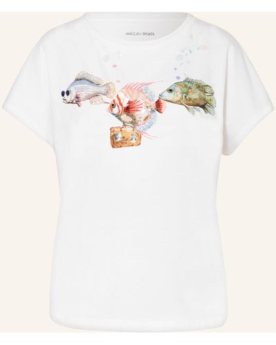 Marc Cain T-Shirt mit Pailletten und Schmuckperlen - Natur