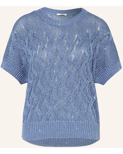 Peserico Strickshirt mit Pailletten - Blau