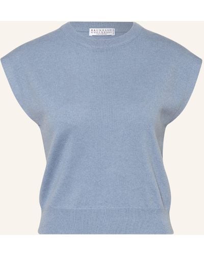 Brunello Cucinelli T-Shirt mit Cashmere und Glitzergarn - Blau