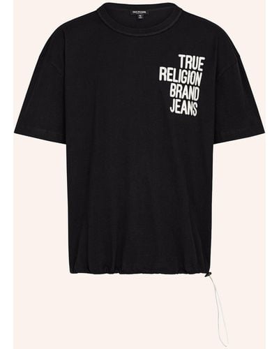 True Religion T-Shirt DROP SHOULDER EMBRO BUNGEE - Schwarz