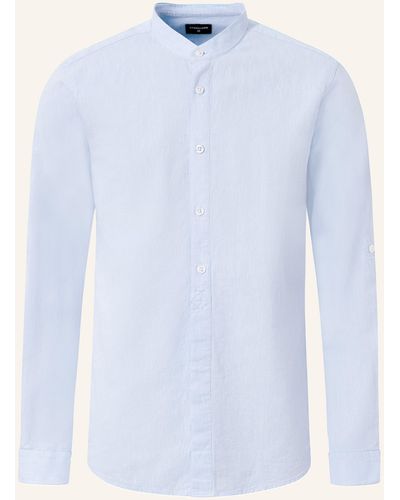 Strellson Hemd CONELL Comfort Fit mit Leinen und Stehkragen - Blau