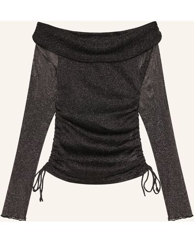 Gina Tricot Off-Shoulder-Shirt aus Mesh mit Glitzergarn - Schwarz