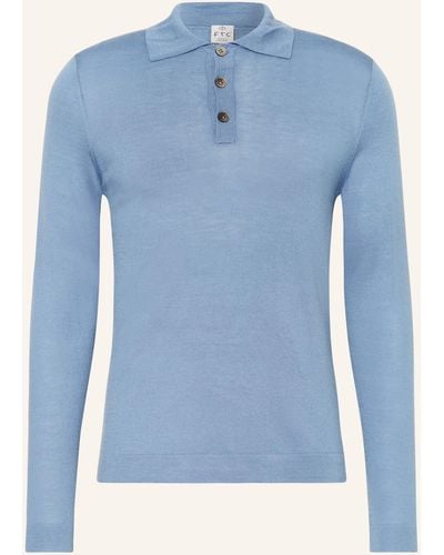 FTC Cashmere Strick-Poloshirt mit Cashmere - Blau