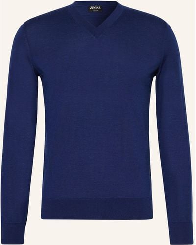 Zegna Cashmere-Pullover mit Seide - Blau