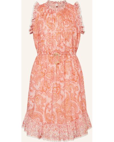 Zimmermann Kleid OTTIE mit Lochspitze und Rüschen - Pink